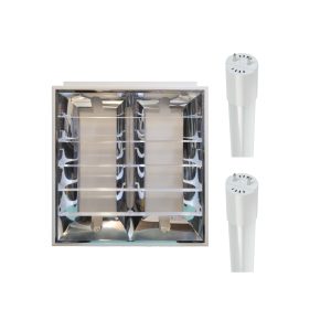2 X 20W LOUVER GRILL FIXTURE 600X600 MM RECESSED W/ 2PCS 9W LED TUBE GLASS SET
