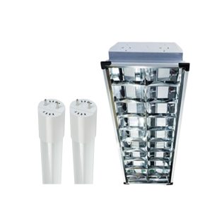 2 X 40W LOUVER GRILL FIXTURE 1,200X300 MM RECESSED W/ 2PCS 18W LED TUBE GLASS SET