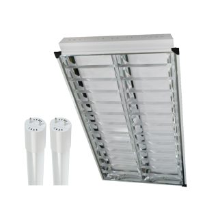 2 X 40W LOUVER GRILL FIXTURE 1,200X600 MM RECESSED W/ 2PCS 18W LED TUBE GLASS SET